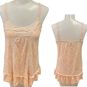 Mudd Y2K Women Peach Floral‎ Lace Trim Cami Tank Top Baby Doll Size Small